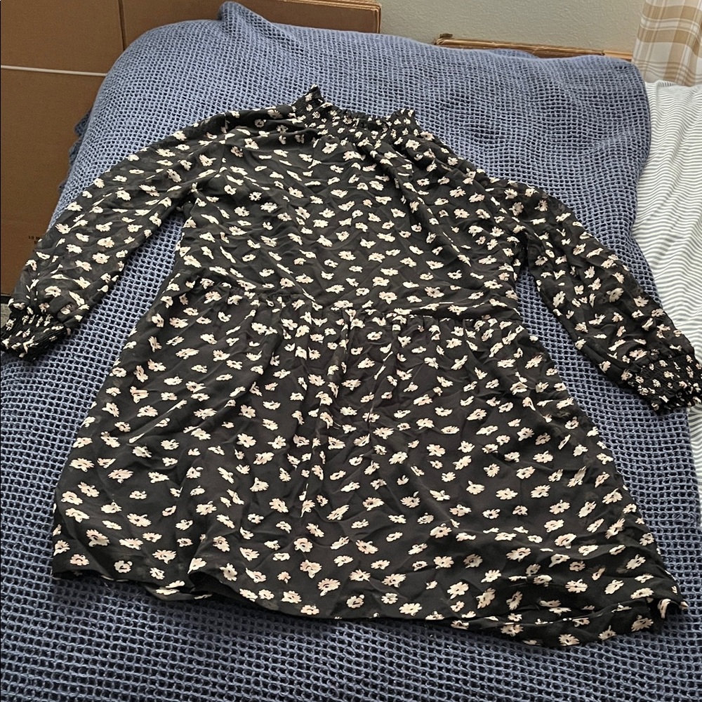 Madewell Shirred Collar Floral Long Sleeve Dress